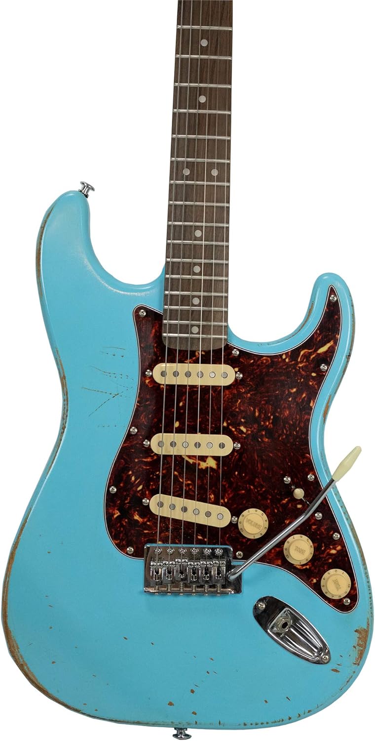 Sawtooth ES Relic Electric Guitar, Aero Blue, Retro Pack