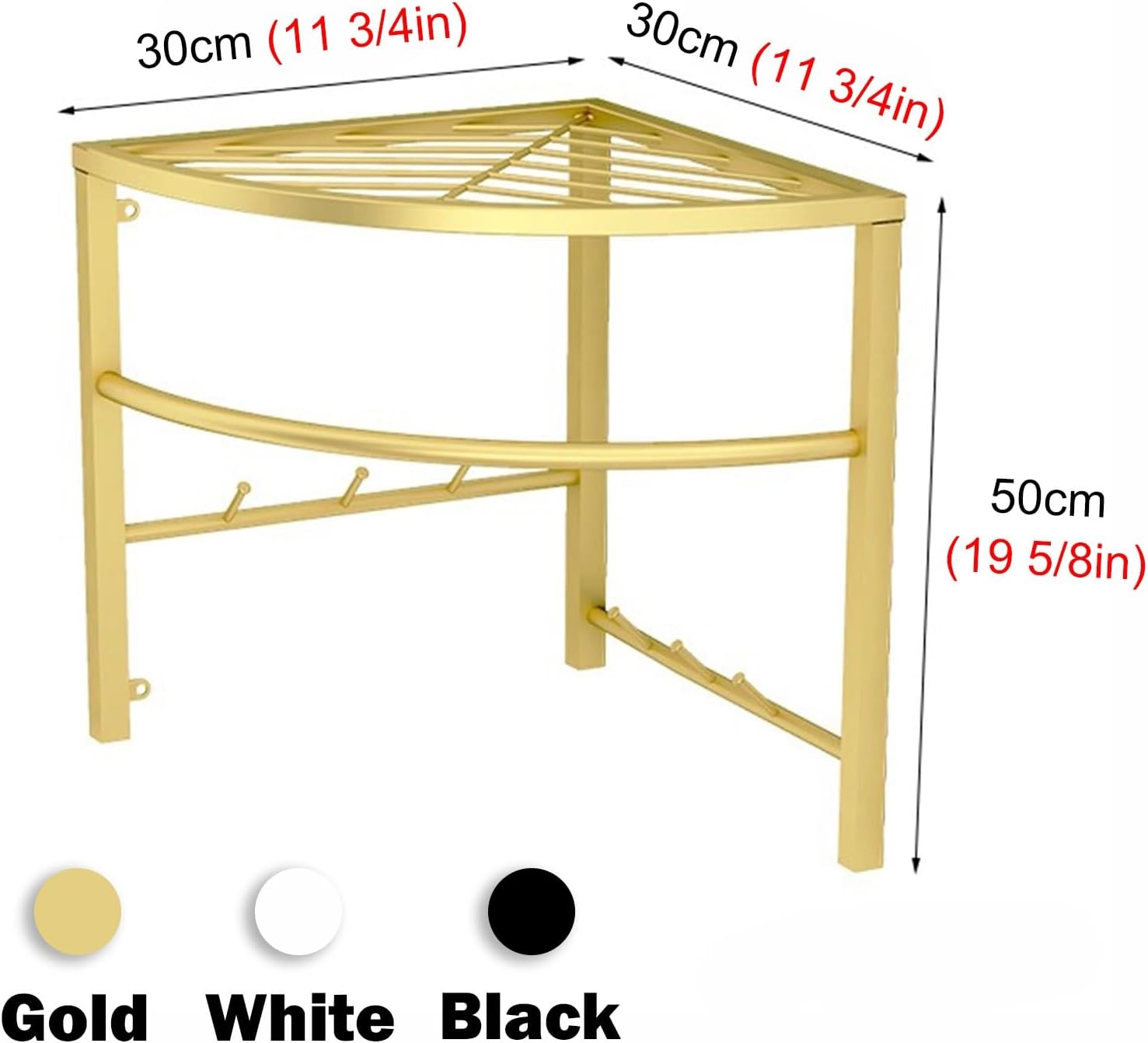 Gold Corner Hanging Clothes Rack with Storage, Laundry Room Wall Shelf Clothes Hanger, Heavy Duty Closet Rod Pole, Corner Coat Rack Hanging Bar