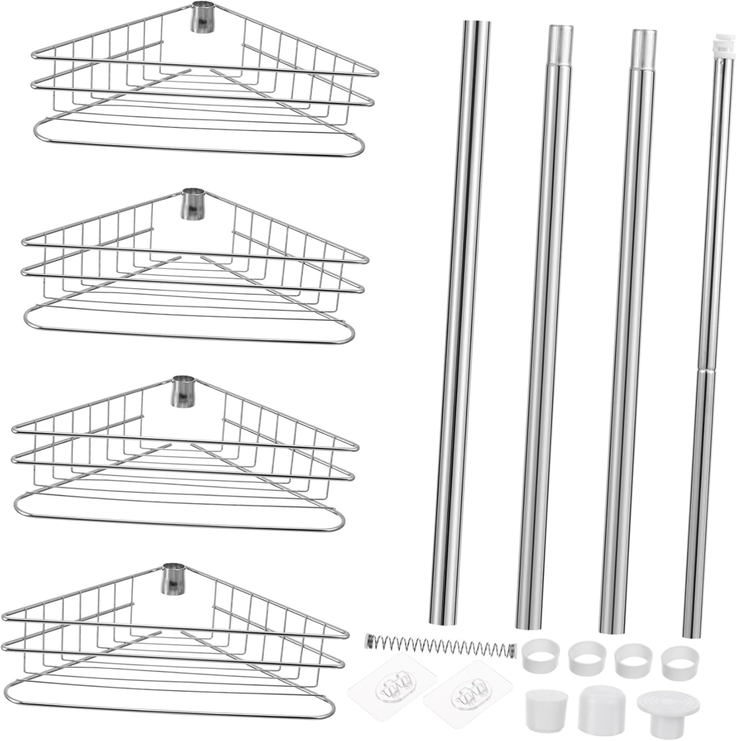 Cabilock 4tier Telescoping Corner Shower Rack Tension Pole Organizer for Bathroom No-Drill Easy Installation Rustproof with Quick Drying Baskets Storage