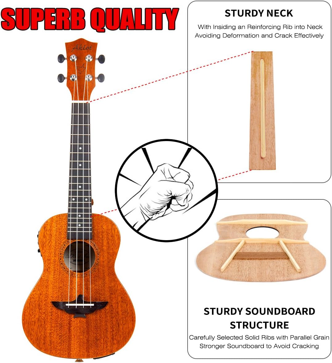 Electric Ukulele, AKLOT Tenor Electric Ukelele 26 Inch Uke with Equalizer Solid Mahogany for Professional Player with Beginner Kit (Gig Bag, Picks, Strap, String, Cleaning Cloth, Starter Manual)