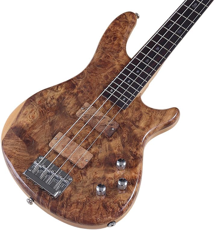4-String Electric Bass Guitar, 43-Inch Full Size, Natural Finish, Tree Burl Top, Solid Ashwood Body