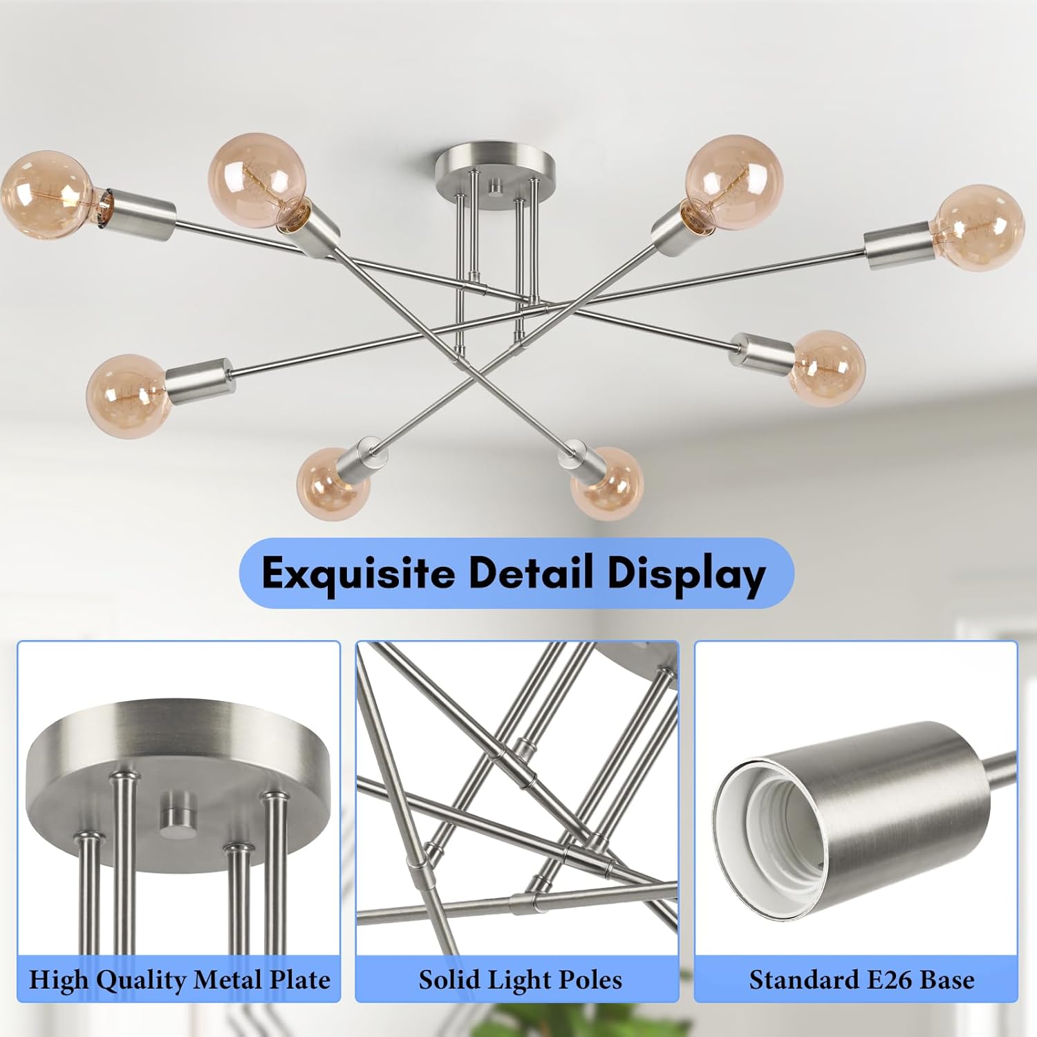 Modern Sputnik Chandelier 8-Light Industrial Ceiling Lights Fixture 32