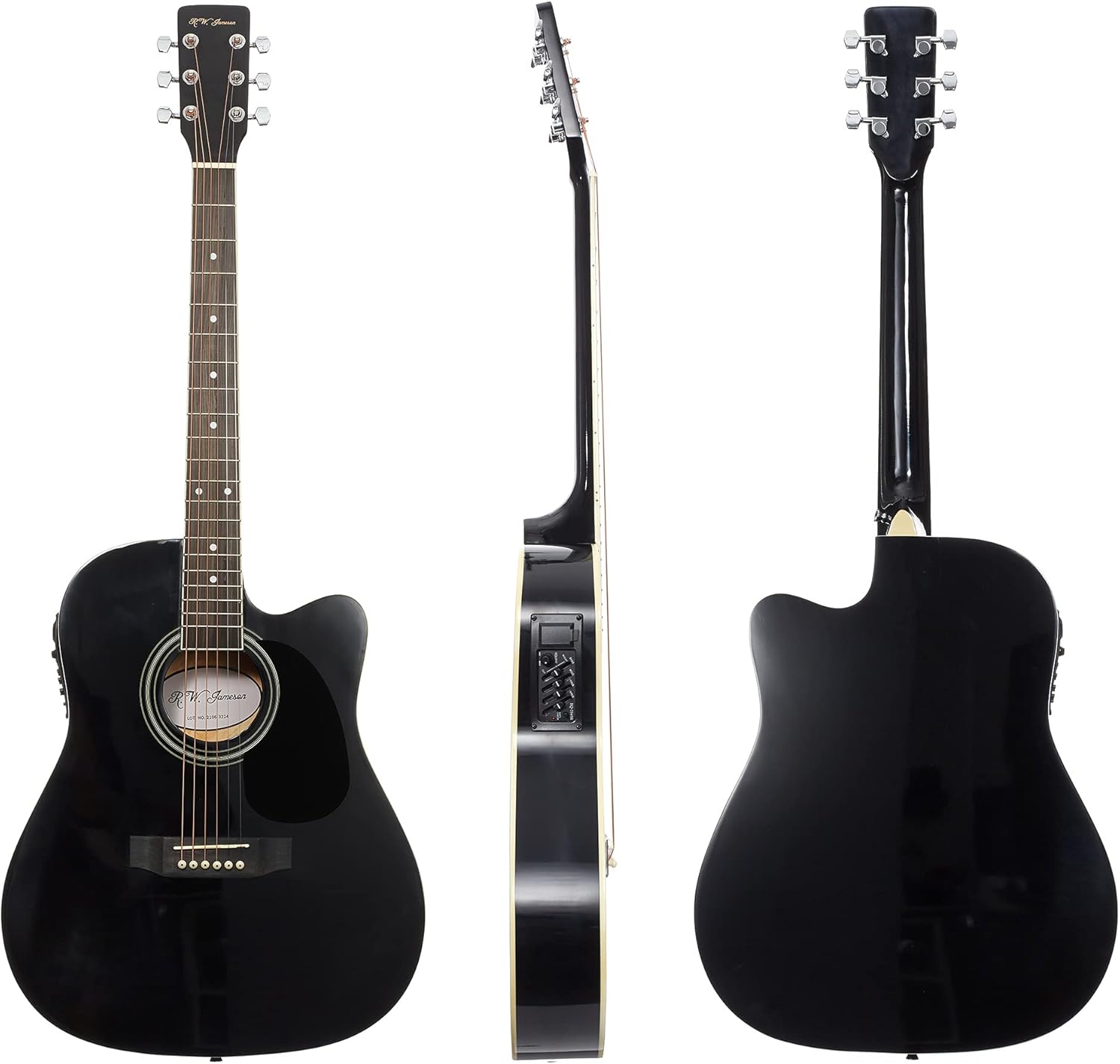 Jameson Guitars Full Size Thinline Acoustic Electric Guitar with Free Gig Bag Case & Picks Black Right Handed