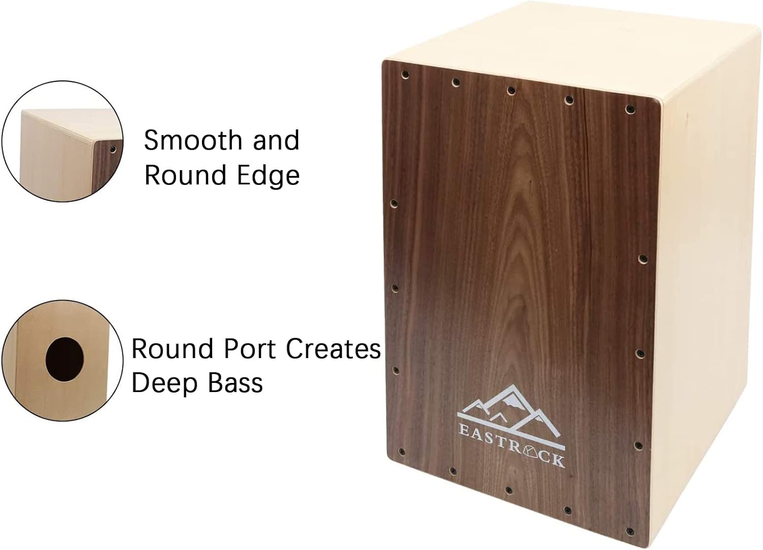 EASTROCK Walnut Wood Cajon Drum Box (12×11.7×18 in) with Internal Guitar Strings – Full-Size Wooden Percussion for Beginners & Professionals with Bag