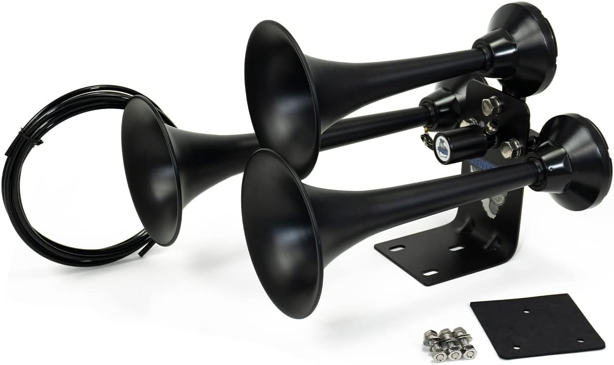 HornBlasters Mini Outlaw 3-Liter Train Horn Kit - Compact 120 PSI Air System - Easy Installation - Loud Multi-Tone Sound - 12 Volt Train Horn Kit for Trucks (HK-MC3B-M3)