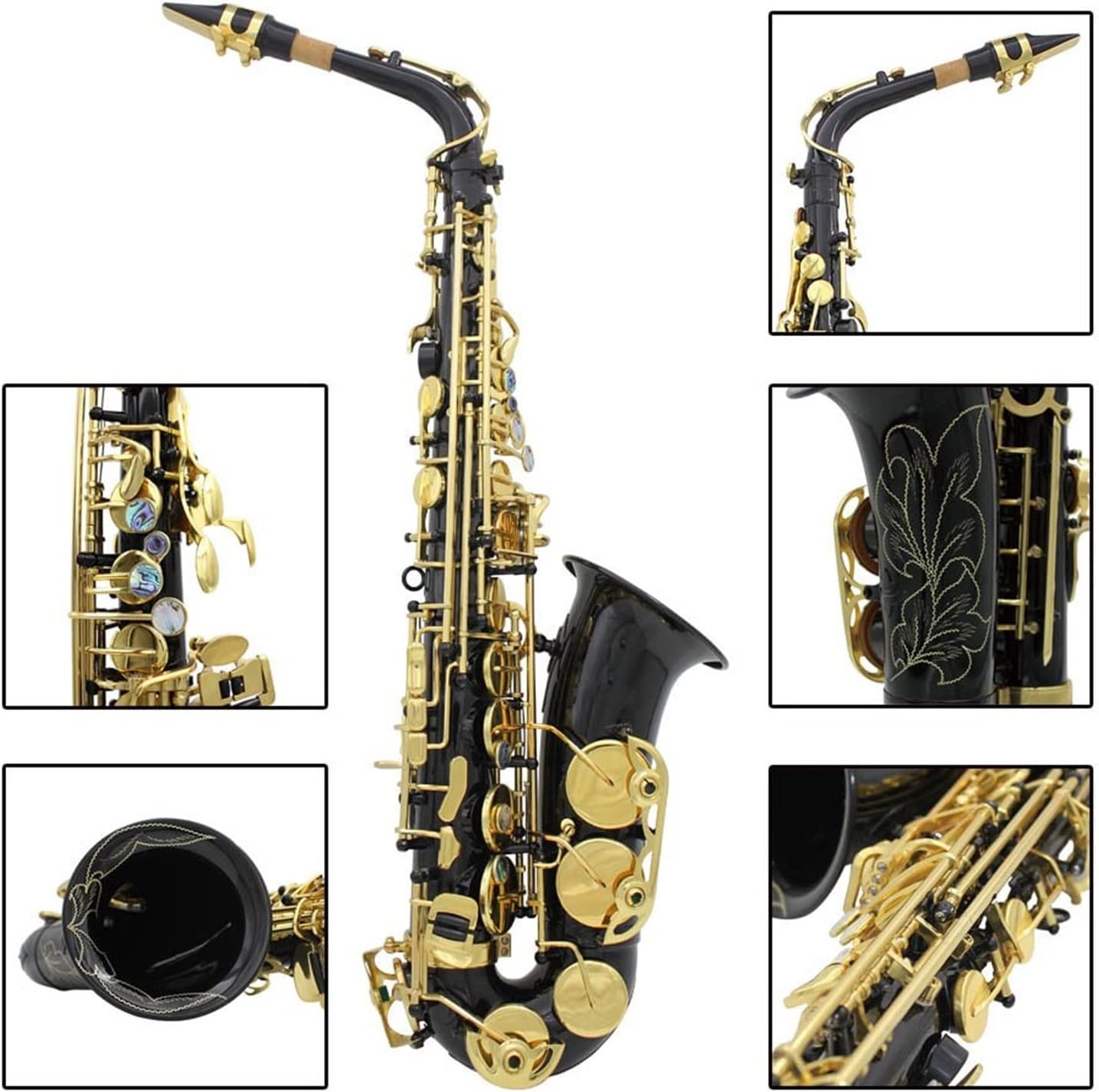 Brass Engraved EB E- Flat Alto Saxophone Sax Abalone Shell Buttons Wind Instrument with Saxophone Aeccessaries Student Saxophone