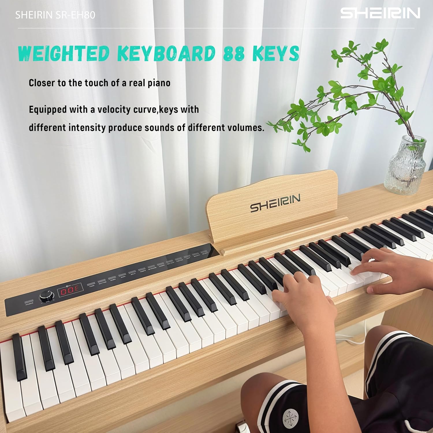 Digital Piano Fully Weighted Keyboard 88 Keys Upright Acoustic Hammer Action Electric Stand Pedal Beginners Instrument SR-EH80