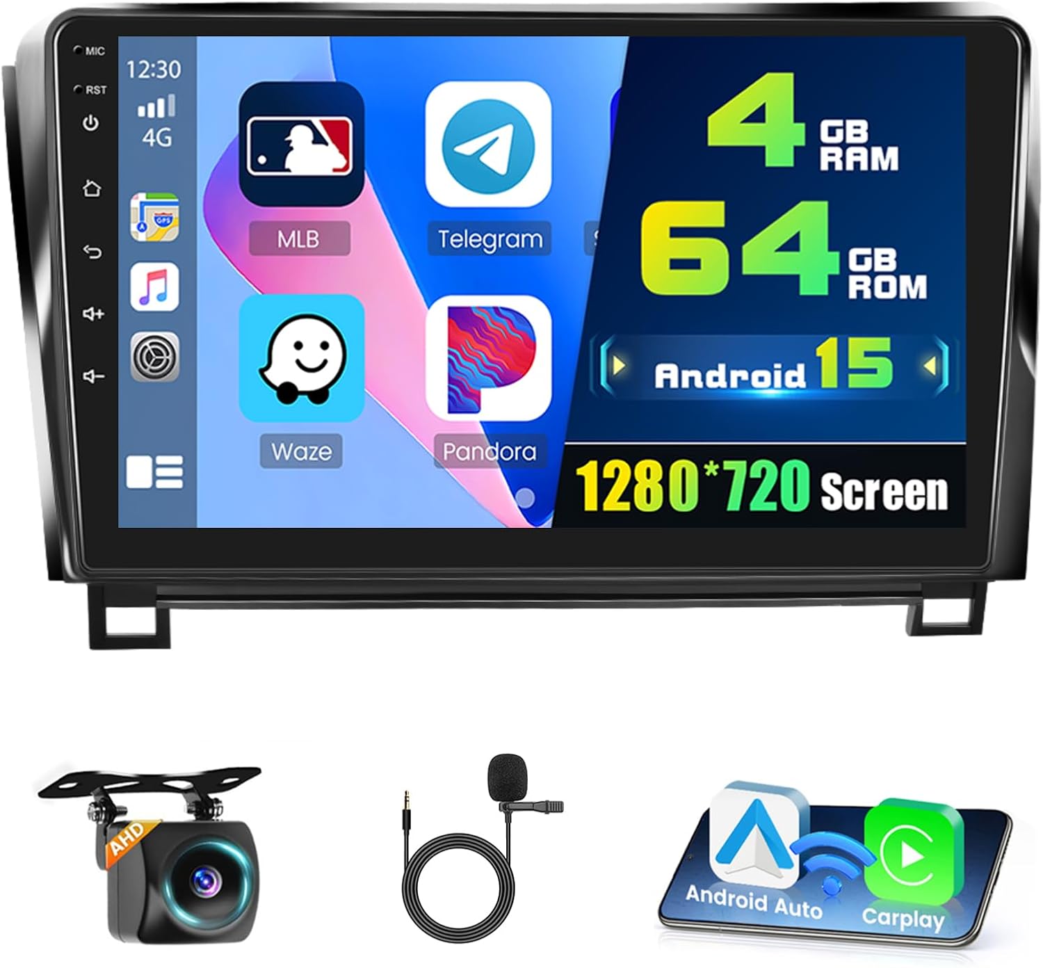 4+64G Android 15 Car Stereo for Toyota Tundra 2007-2013, 10.1 inch IPS 1280 * 720 Touch Screen Radio Wireless Apple Carplay Android Auto DSP 5G WiFi Bluetooth GPS FM RDS+Free AHD Backup Camera