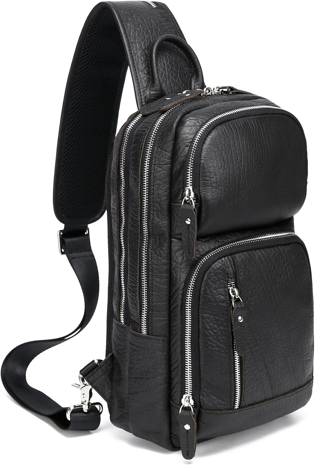 LANNSYNE Full Grain Leather Sling Bag For Men Crossbody Chest Daypack fits 10.5