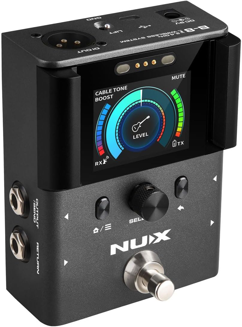NUX B-8 Wireless System for Guitar, Bass, Various Instruments with Electronic Pickups. Built in Booster/Tuner. Wireless Solution for Gigging, Home Playing