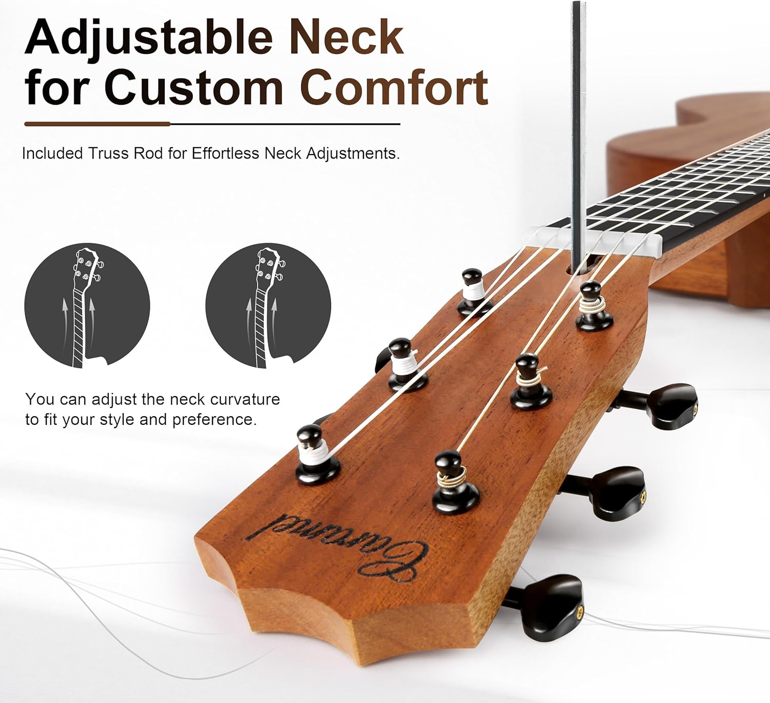 Caramel 30 inch All Solid Mahogany 6 String Ukulele Guitalele Wooden LCD color display Electric Guitalele Kit Small Hawaiian Beginner Guitar Starter Pack Bundle Gig bag, Strap,Strings Set