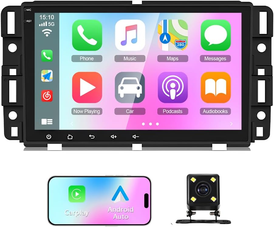 8 Android 13 Double Din Car Stereo Audio with CarPlay Android Auto for Chevy Silverado Chevrolet Malibu HHR GMC Impala Yukon, FM Multimedia Radio Bluetooth Head Unit with Backup Camera - 2G 32G