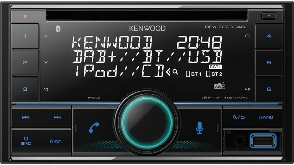 Kenwood DPX-7200DAB 2-DIN CD Car Radio with DAB+ and Bluetooth Hands-Free Kit (Alexa Built-in, USB, AUX-In, High-Performance Tuner, Spotify Control, Sound Processor, 4 x 50 W, Various Button Lighting)