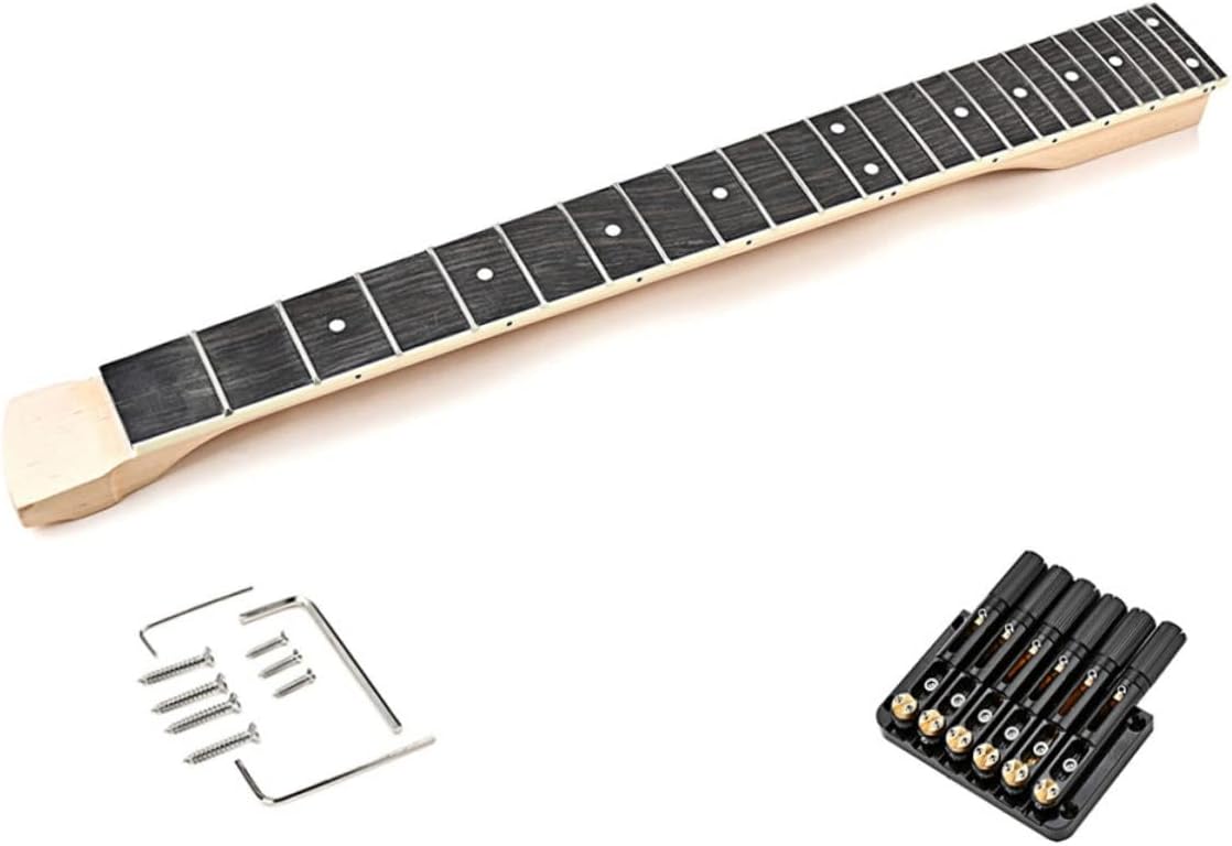 Electric Guitar Neck Bridge Set Maple Wood Unfinished Fret Fingerboard for Diy Projects