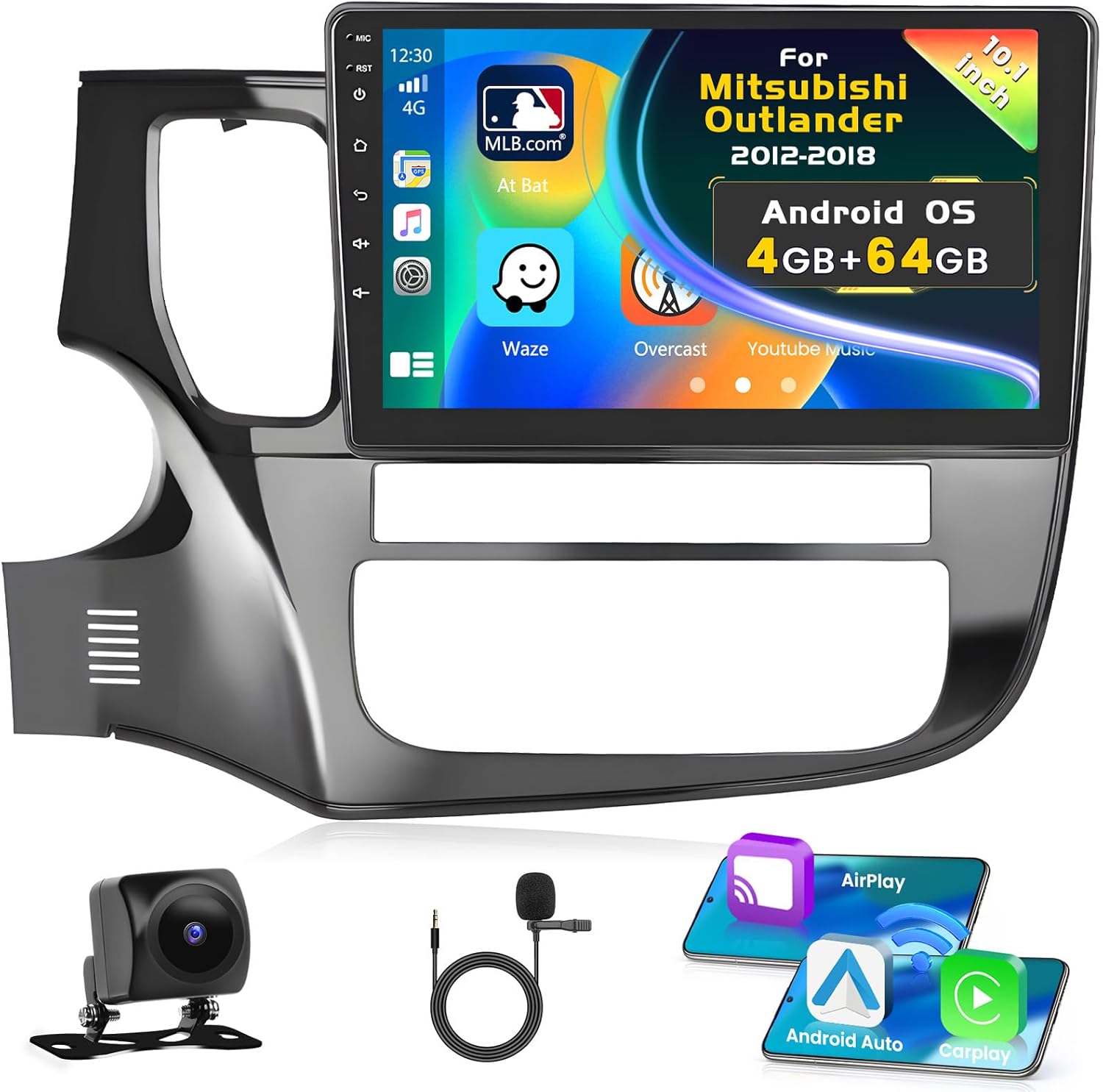 [4+64GB] Android 15 Car Radio for Mitsubishi Outlander 2012-2018 with Wireless Carplay Android Auto, 10 Inch Touchscreen Car Stereo with WiFi GPS Bluetooth5.0 FM/RDS 32EQ SWC Backup Camera MIC
