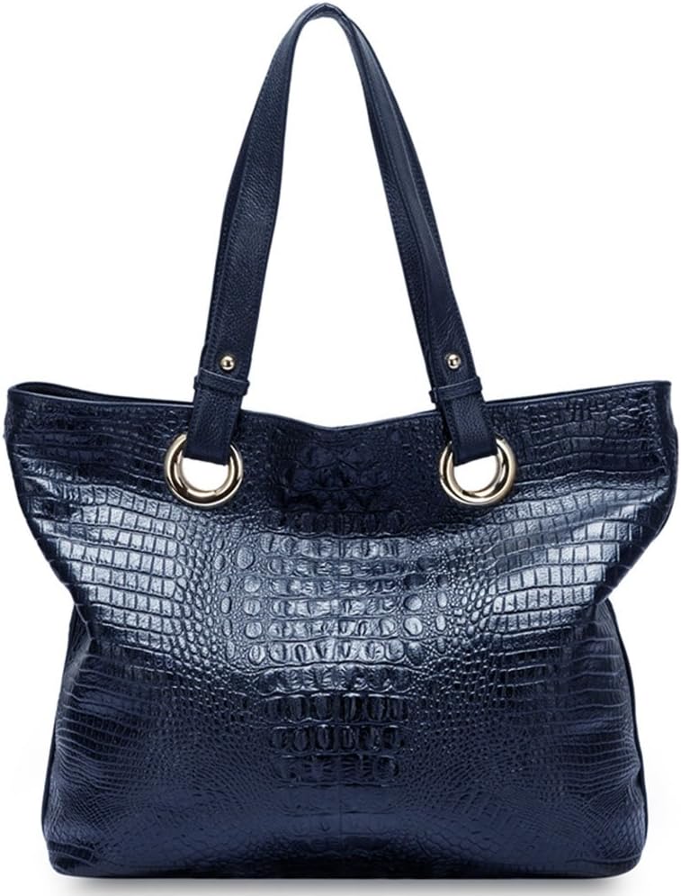 zency Alligator Women Shoulder Bag 100% Genuine Leather Crocodile Large Capactiy Female Messenger Charm Handbag (Dark Blue)
