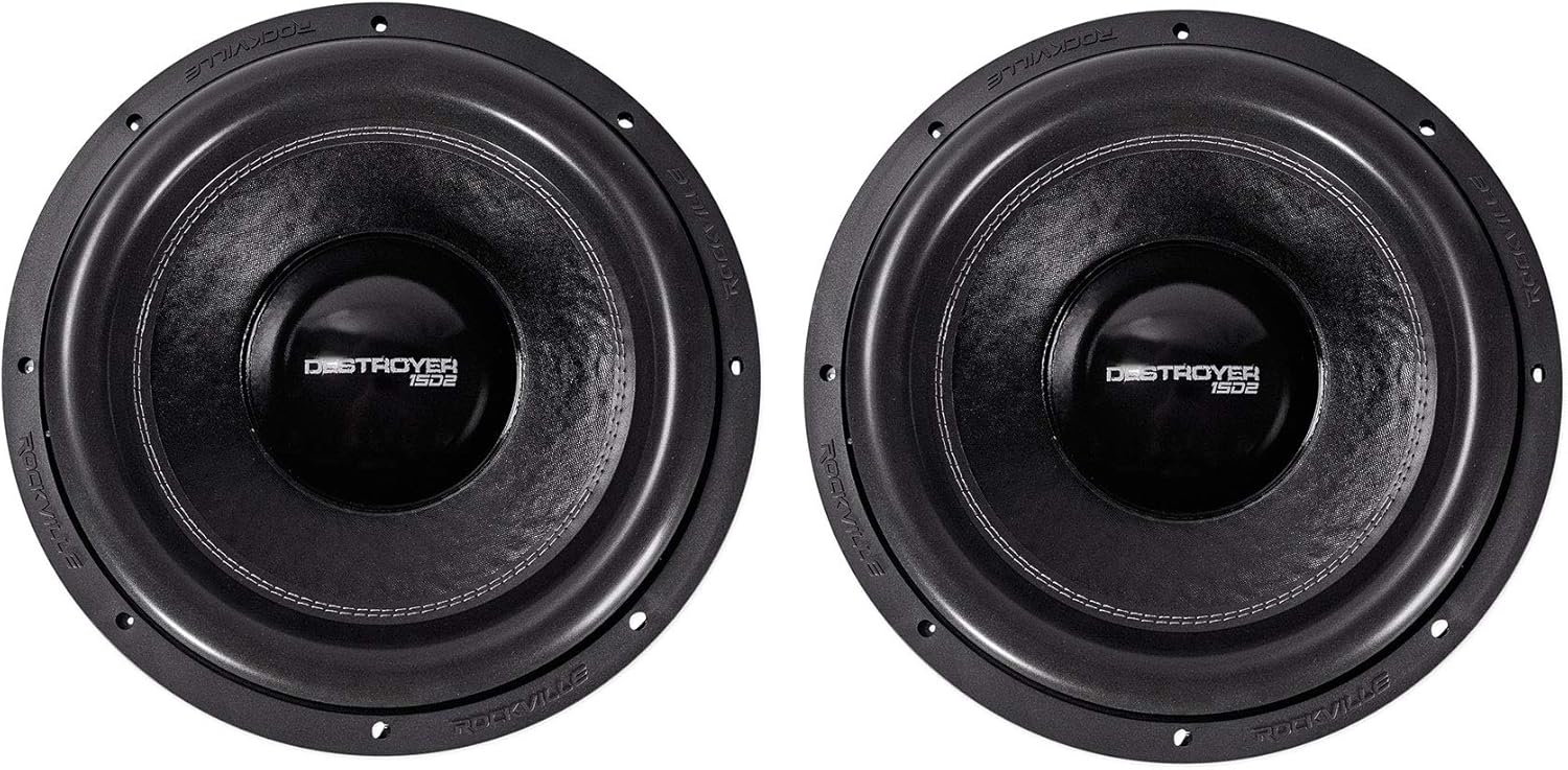 Rockville Destroyer 15D2 8000-Watt Peak/2000-Watt RMS 15-in Dual 2-Ohm Competition Car Subwoofer, USA Voice Coils, for Car Audio Systems, 2 Piece