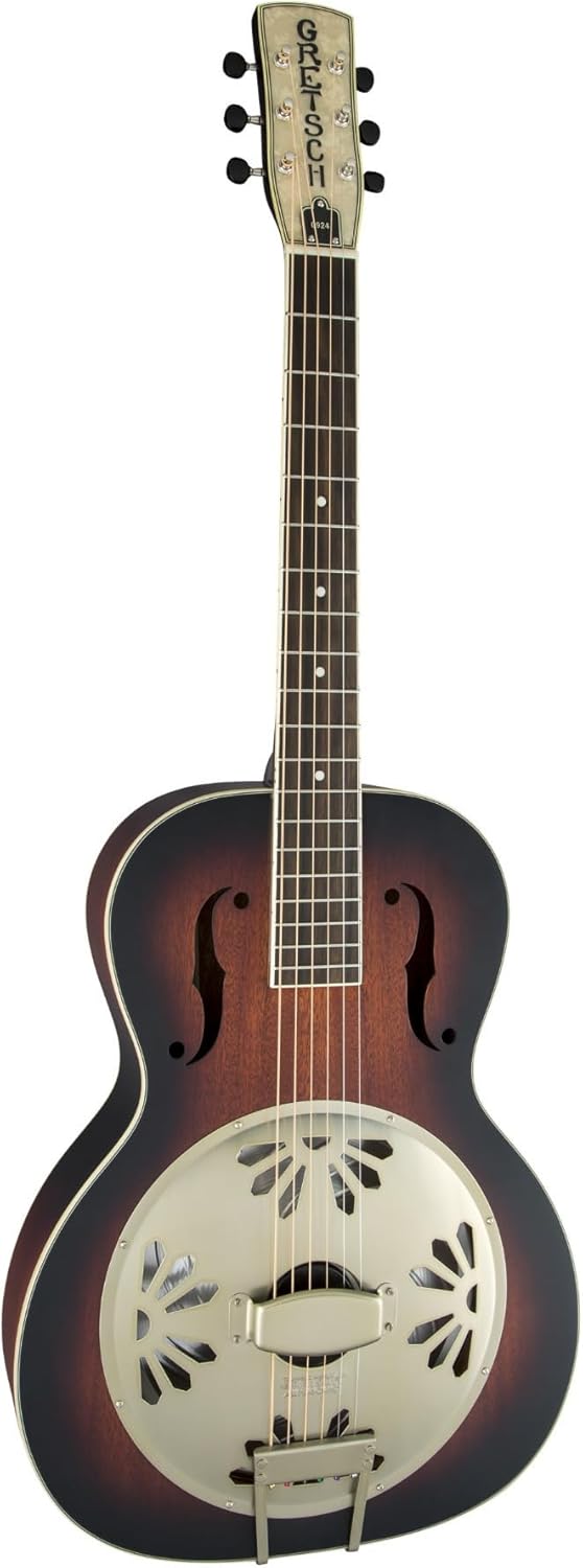 Gretsch G9241 Mahogany Round Neck 6-String Acoustic-Electric Resonator Guitar, Right Hand (2-Color Sunburst) Bundle with Protective Hard Shell Wood Finish Case (Black) (2 Items)
