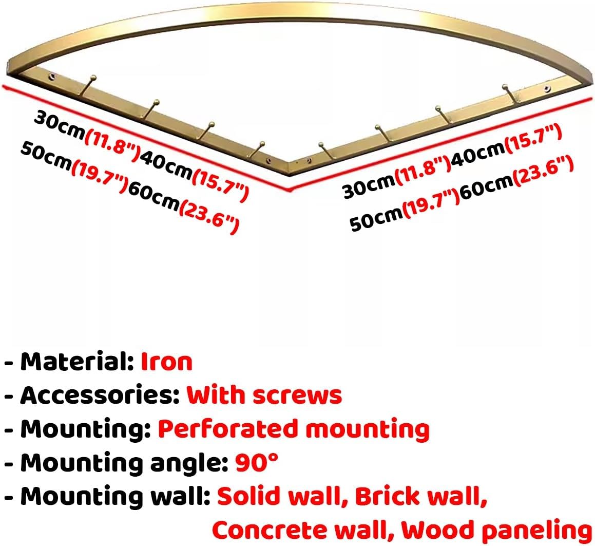 Corner Wardrobe Closet Bracket for Room, Corner 90 Degree Support Bracket for Round Closet Rods, Nursery Organization Clothes Holders Rack(Gold,50cm(19.7