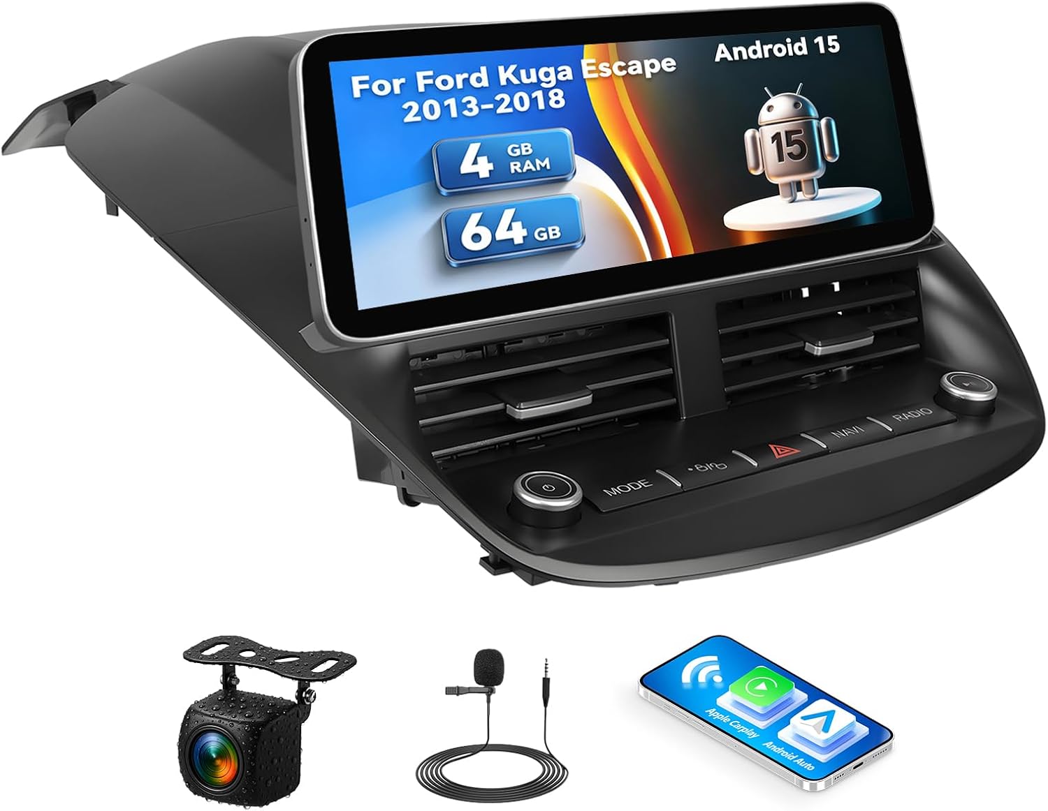 [4G+64G] Car Radio for Ford Escape Ford Kuga 2013-2018 with Wireless CarPlay Android Auto,12.3