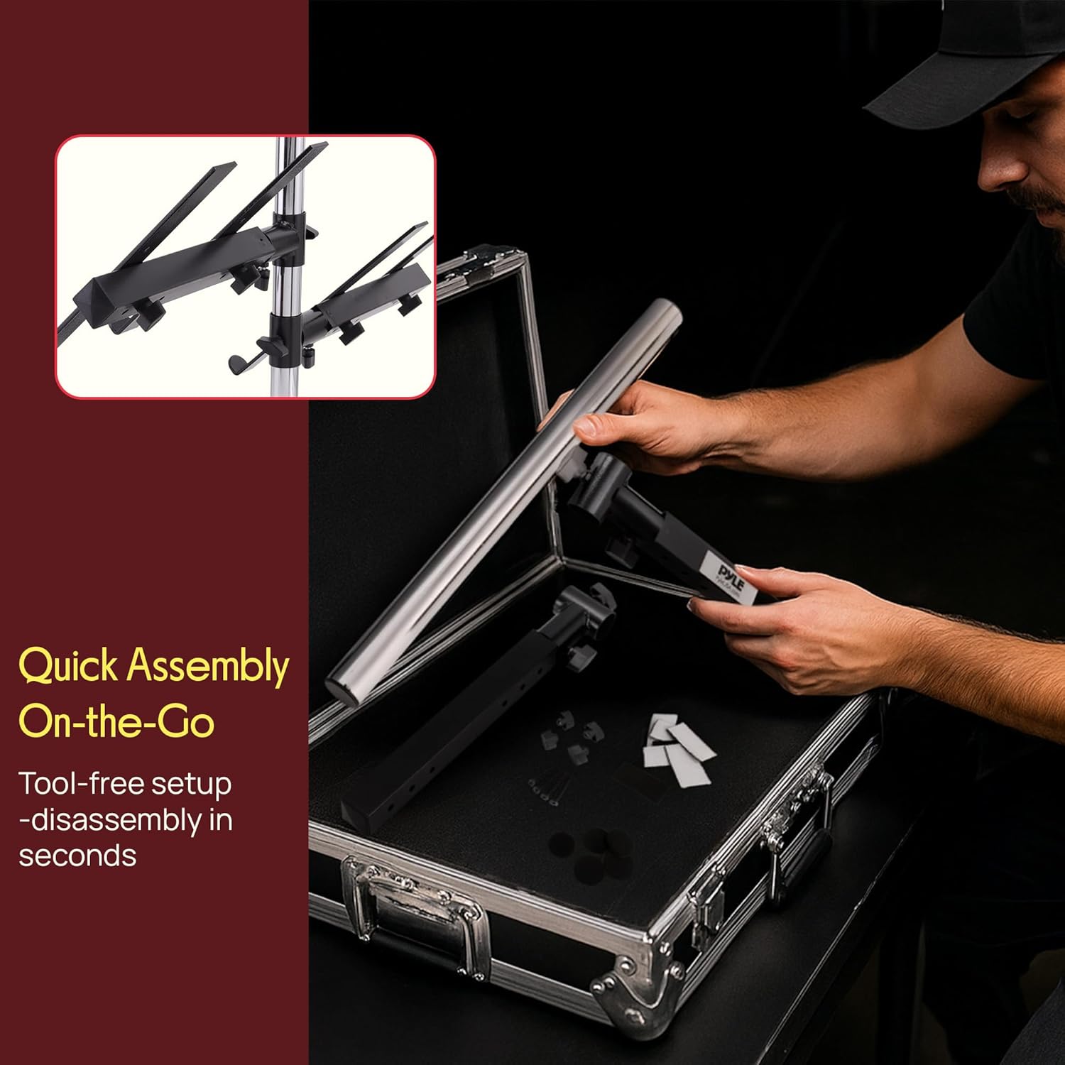 Pyle Portable Dual Laptop Stand – Standing Table Holder with Bracket Arms,Adjustable Height,Ergonomic Design, 360° Swivel for DJ Mixer,Sound Equipment,Workstation,Gaming & Home Use with Tilt Function