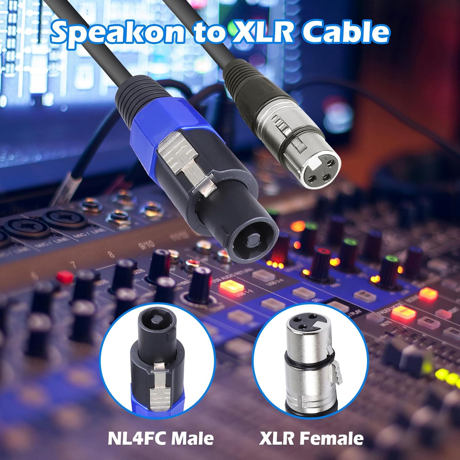 2 Pack 50 Feet Speakon to XLR Cable, Speakon Male to 3 Pin XLR Female Microphone Cables, NL4FC Twist Lock Connector to XLRF Speaker Extension Wire for PA, Amplifier, Stage Monitor