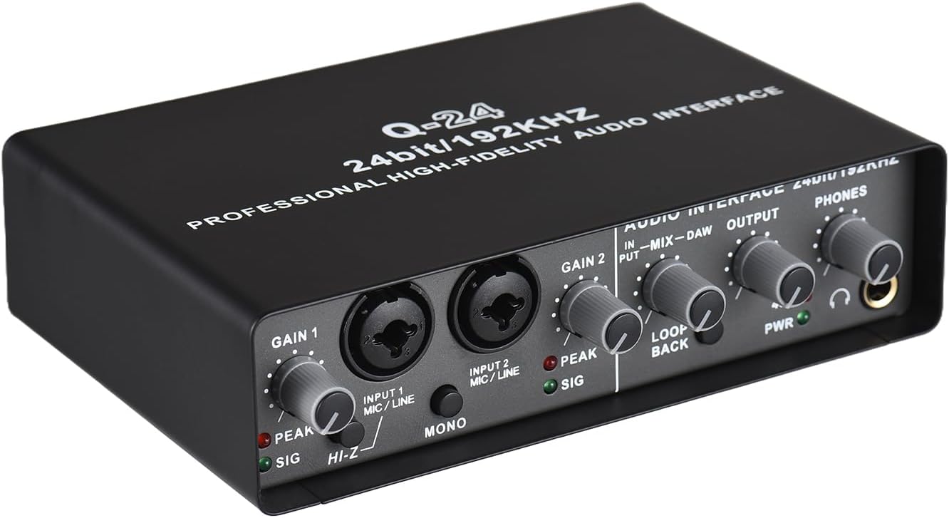 USB Audio Interface for Recording Professional Sound Card with 48V Phantom Power Loopback USB External Sound Card Plug and Play 0-Latency Monitoring for Music Concerts Recording Studios