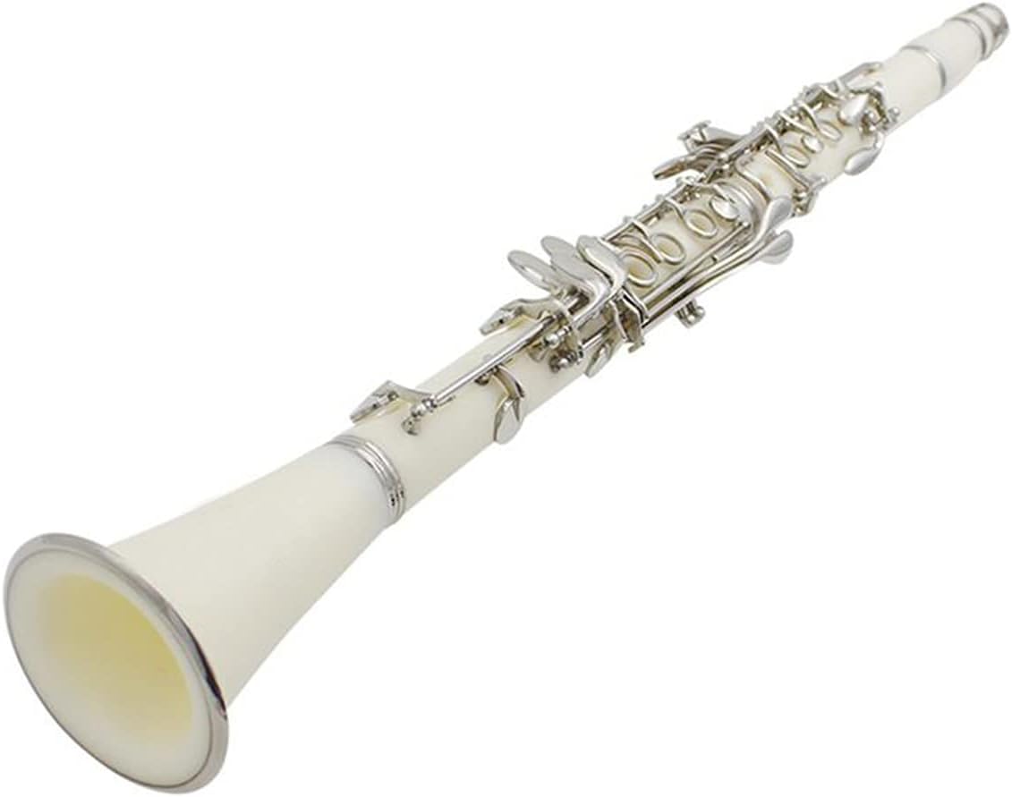 Clarinet Set 17-Key Clarinet B Flat Nickel-Plated Buttons Double-Barrel Metal Clarinet with Accessories Woodwind Musical Instrument White Professional Clarinet