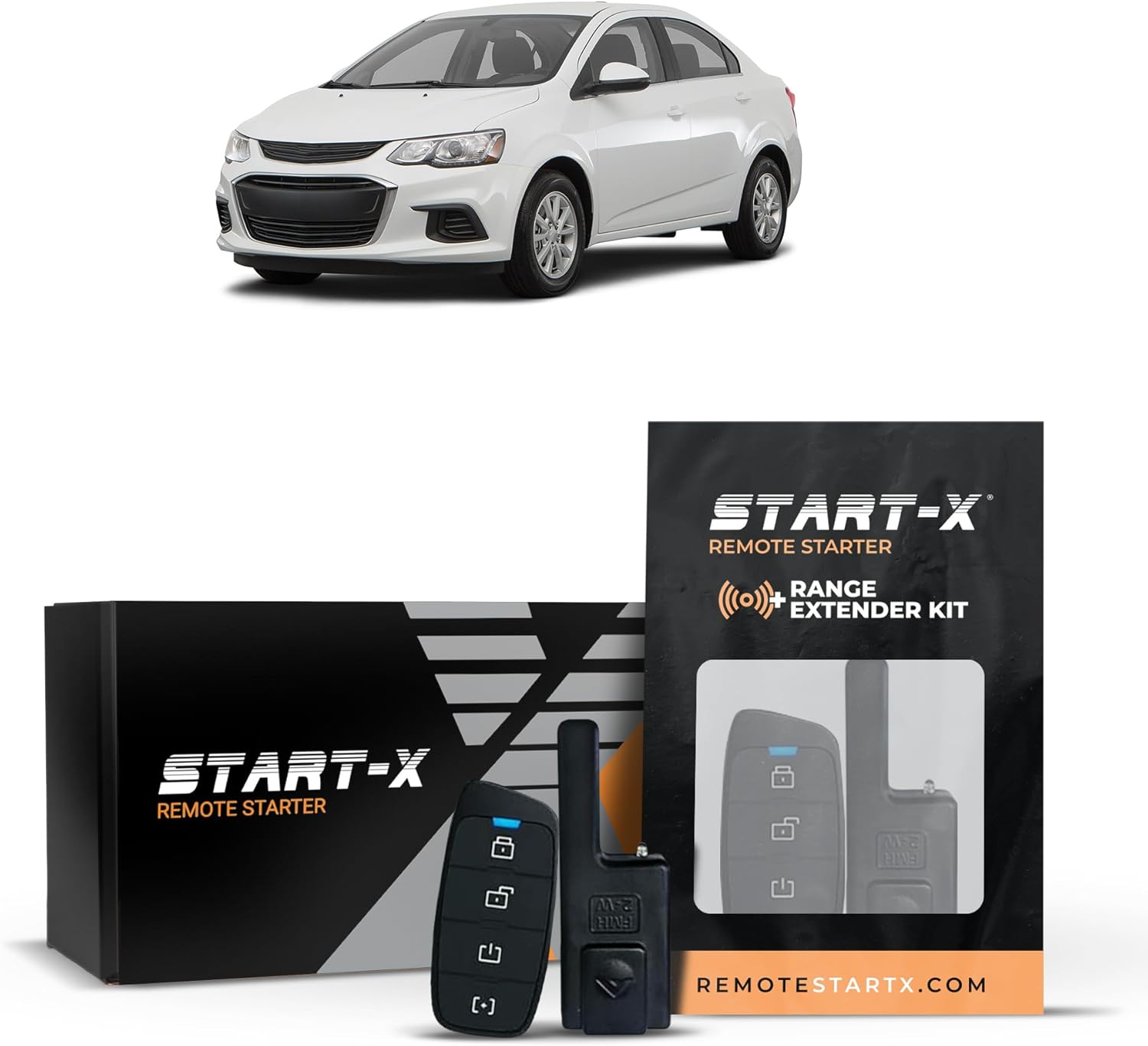 Start-X Remote Starter Kit + 3000ft 2 Way Range Extender for Chevy Sonic (2012, 2013, 2014, 2015, 2016, 2018, 2019, 2020) Vehicles with Key Ignition
