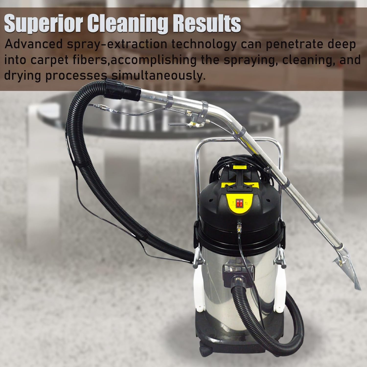 Commercial Carpet Cleaner Machine 40L/11Gal Heavy-Duty 3-in-1 Extractor Machine (Spray,Vacuum,Wash) for Hotel/Office with 23ft Cord & Steel Drum 1000W 110V
