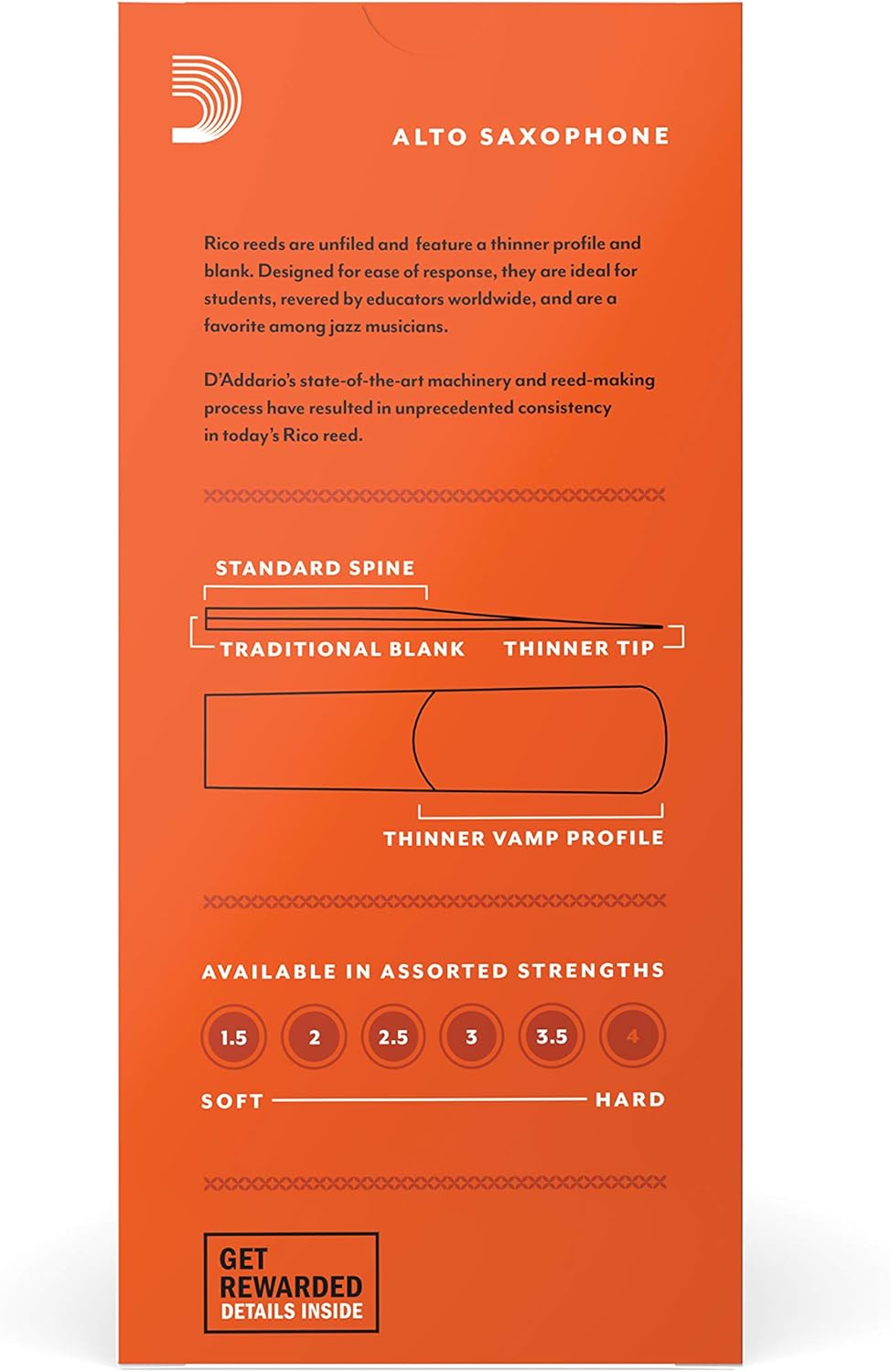 D’Addario Woodwinds, Rico Saxophone Reeds, Alto Sax, RJA2530, Strength 3.0, 25-Pack