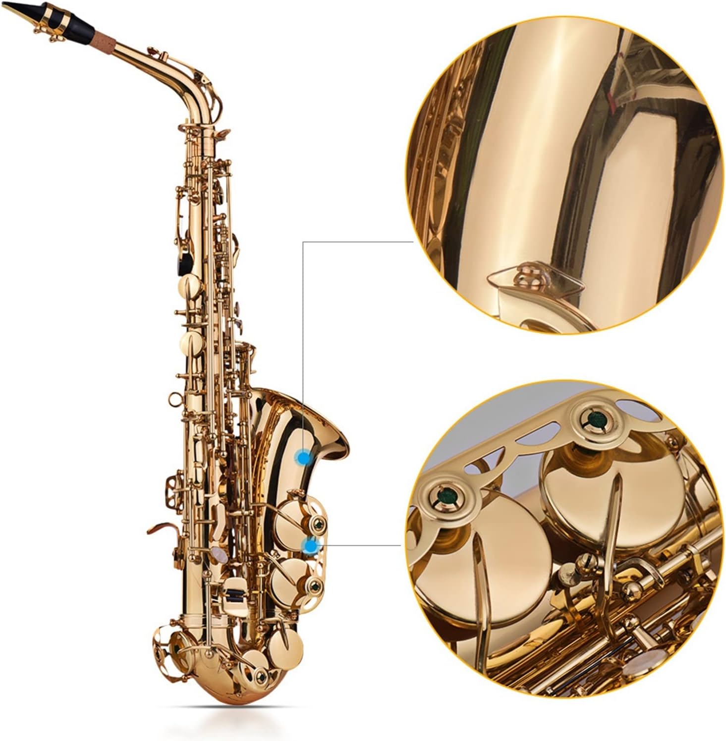 EB Alto Saxophone Brass Lacquered Gold 802 Key Type Woodwind Instrument with Case