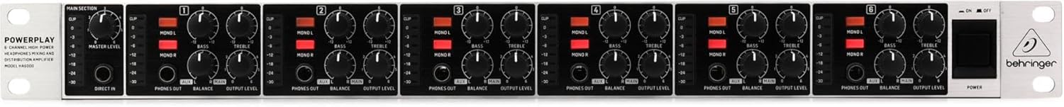 Behringer HA6000 6-Channel High-Power Headphone Mixing and Distribution Amplifier | For Professional Stage and Studio Applications