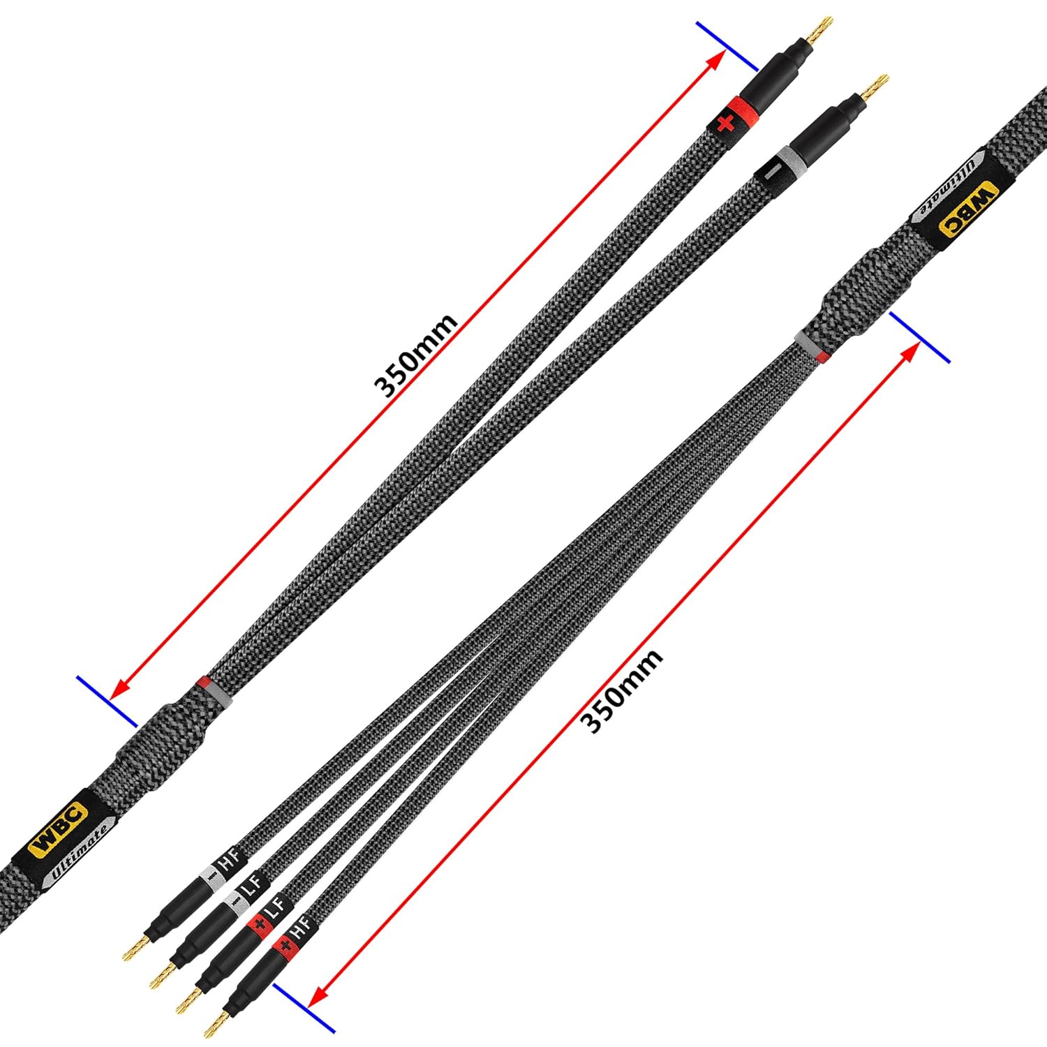 WORLDS BEST CABLES 8 Foot Ultimate - 9 AWG - Ultra-Pure OFC - Premium Audiophile HiFi Bi-Wire Speaker Cable Pair with Eminence Gold Banana Plugs & Carbon Tweed Jacket