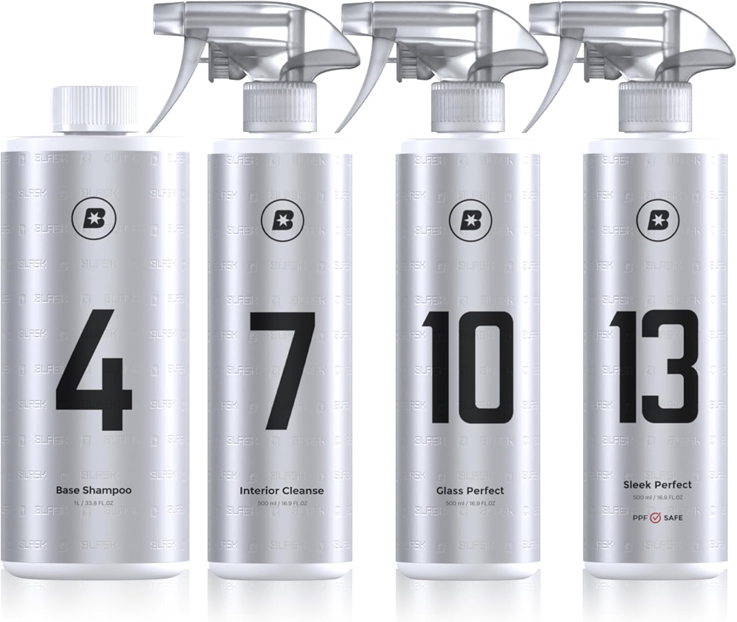 Starter Set – Essential Car Cleaning and Detailing Kit – Includes No.4 Base Shampoo, No.7 Interior Cleanse, No.10 Glass Perfect, No.13 Sleek Perfect (4Pcs)