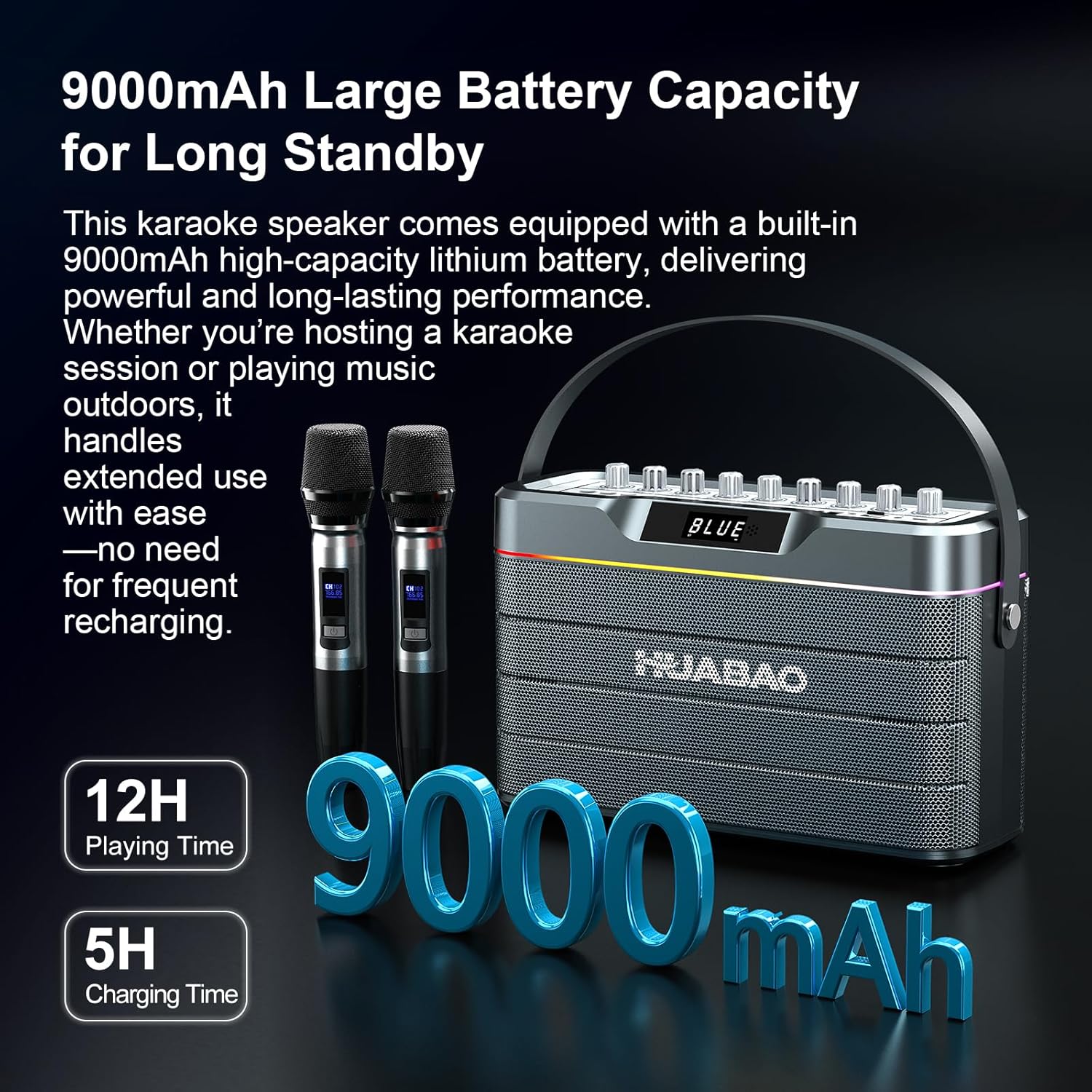 Karaoke Machine - 100W Bluetooth Speaker with Super Bass, 2 Wireless Microphones, Portable PA System with LED Lights, TWS Pairing, Bass/Treble/Echo Adjustment, Professional Loudspeaker