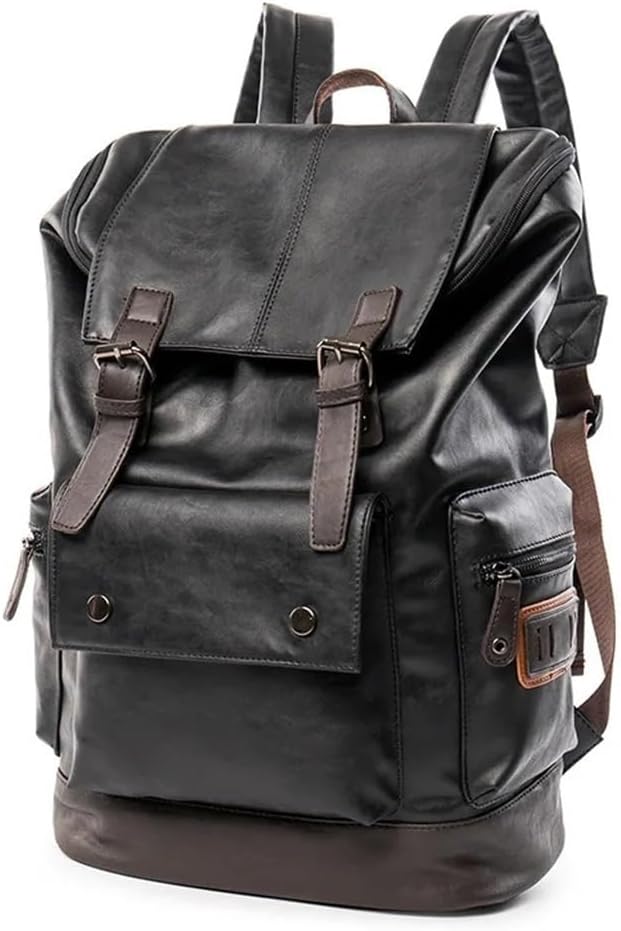 Men Leather Briefcase Men's Large Anti Theft Travel Backpack Laptop Bag Black School Bag Boys Business Shoulder Bag Spacious Laptop Backpack for Travel Work and School Use