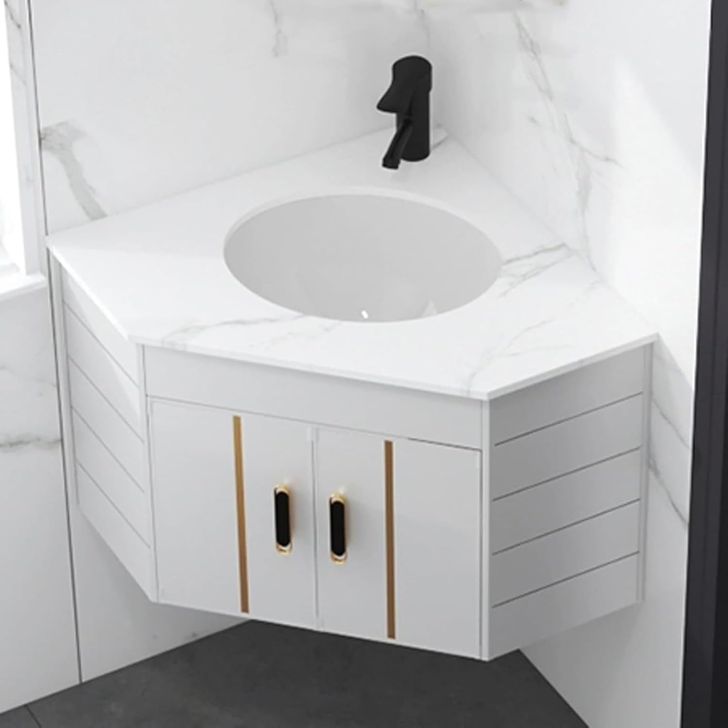 Corner Wall Mount Bathroom Sink,Corner Bathroom Vanity, Ceramic Bathroom Sinks, Balcony Sink With Storage Container Utility Sinks For A Laundry Room(White)