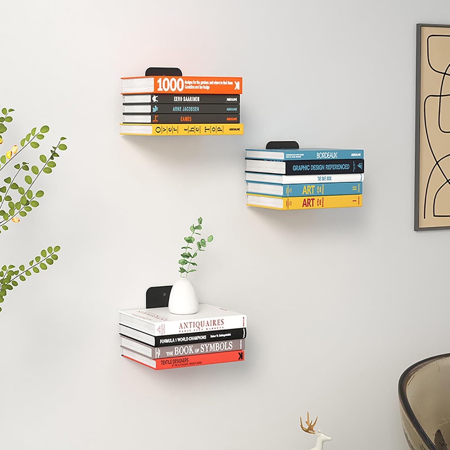 Floating Book Shelves for Wall, Invisible Floating Bookshelf, Wall Mounted & Space Saving, Heavy Duty Metal Display Storage Organizer for Home Office(Black 3)