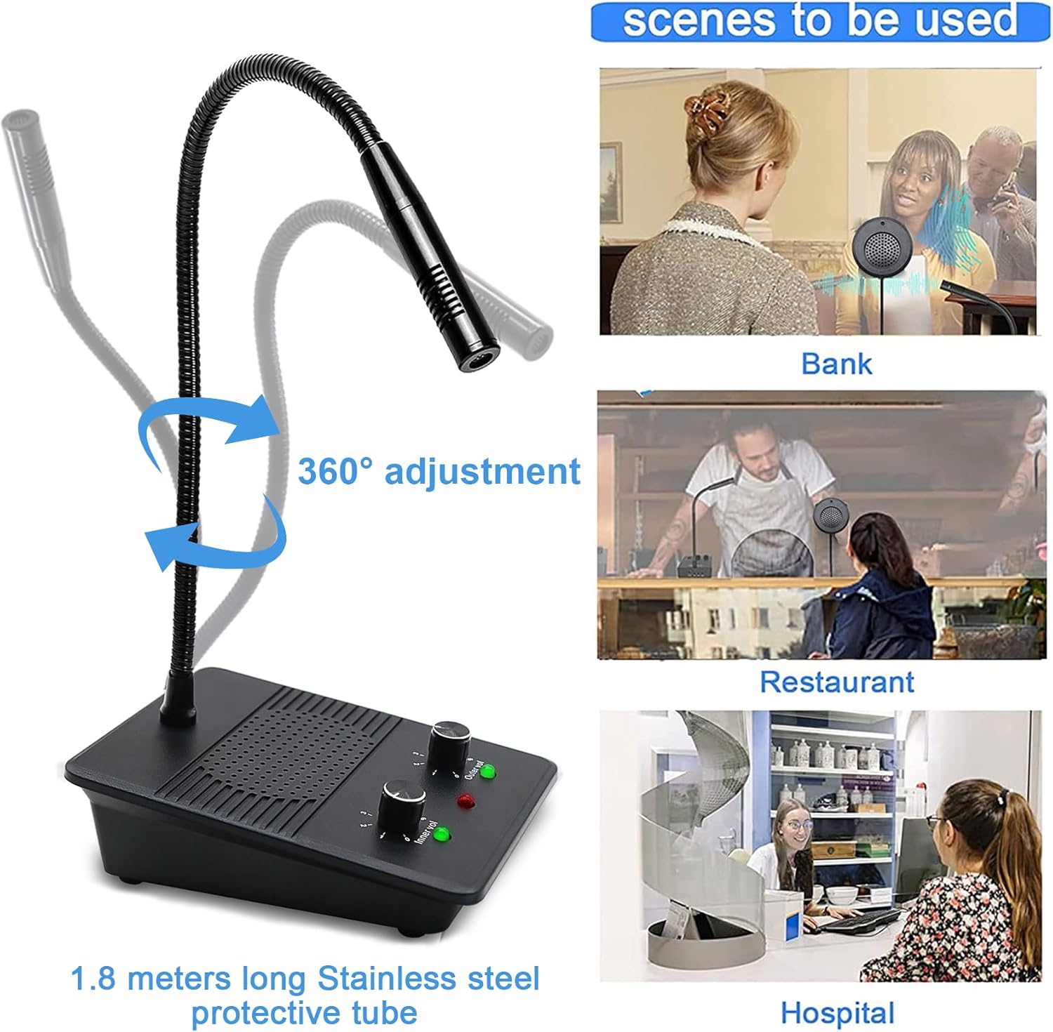 ChunHee Window Speaker Intercom System Anti-Interference Dual-Way Intercommunication Microphone and Speaker Bank Window Intercom Glass Window Microphone for Business/Bank/Office/Hospital