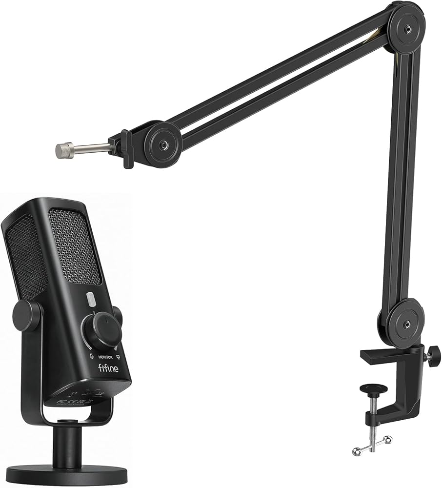 FIFINE Studio-Recording-Equipment Set, All-Metal-Mic with Monitor Mix Knob, Mute Button, Heavy Duty Microphone Boom Arm Kit for Podcast Streaming Vocal Music YouTube Video Creation (Profile3+BM63)