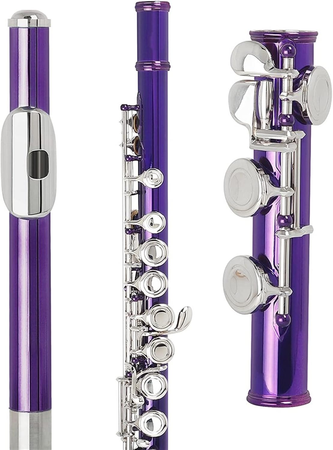ZUZU Purple 16 Holes Flute C Tone Closed Hole Silver Key Cupronickel Flute Woodwind Instrument with Flute Case Cleaning Cloth Beginners Flute