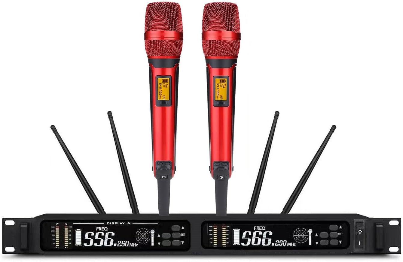 UHF Dual Wireless Vocal Microphone System for Sennheiser SKM 9000 Digital Handheld Transmitter for Stage Church Performance Karaoke DJ, Red Color Hand Mike