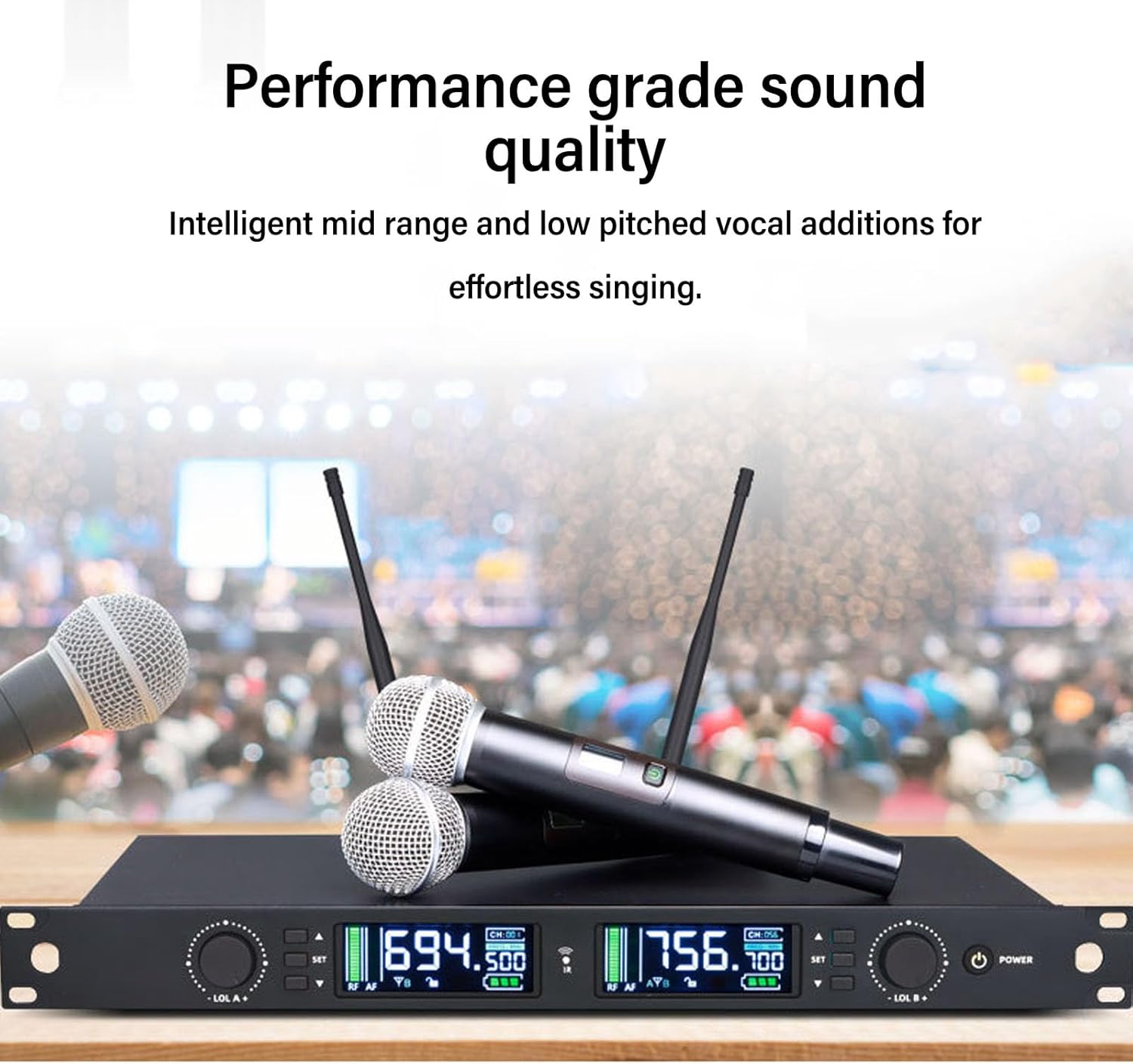 Akozon Professional Karaoke Microphones Noise Reduction Rechargeable System with Receiver for Singing Party Wedding Stage KTV Shows