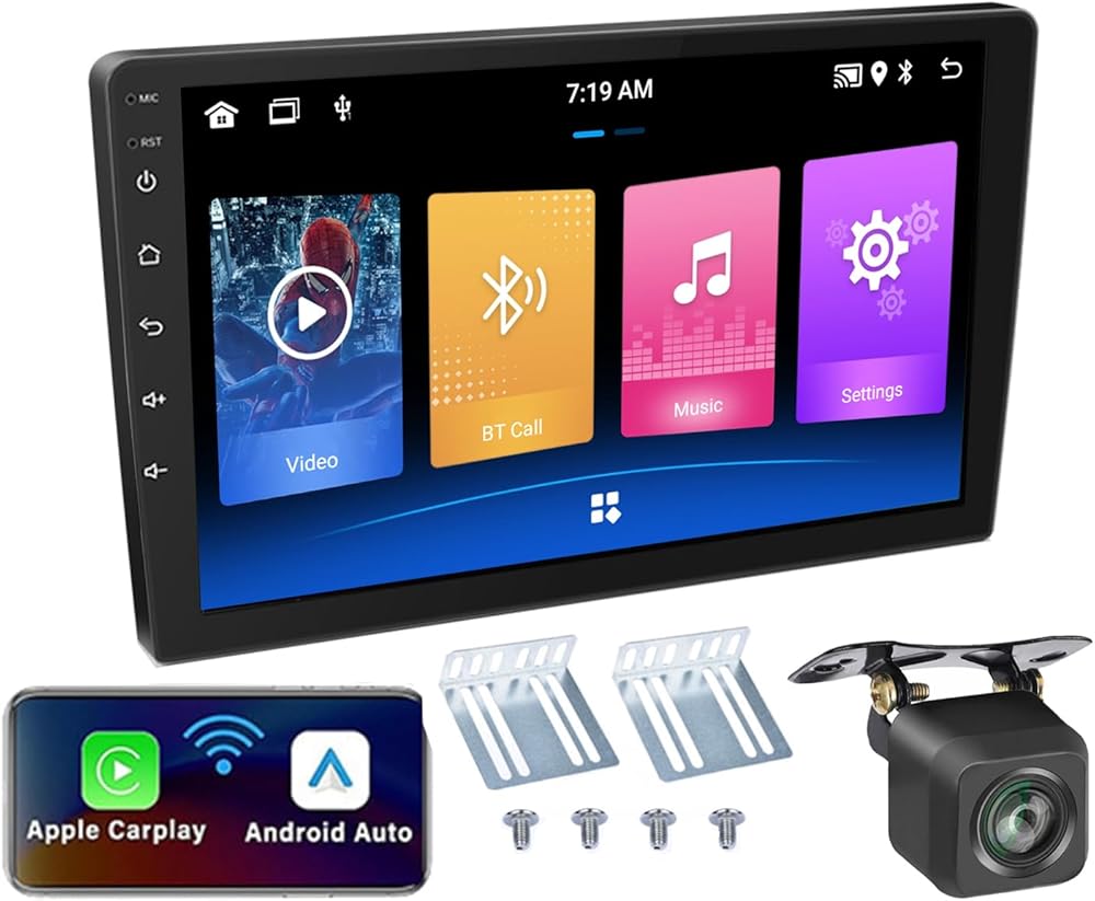 10 Inch Car Stereo Android with Wireless CarPlay Wireless Android Auto, Double Din 2.5D Touchscreen Car Stereo with FM Bluetooth Wi-Fi Audio Receiver
