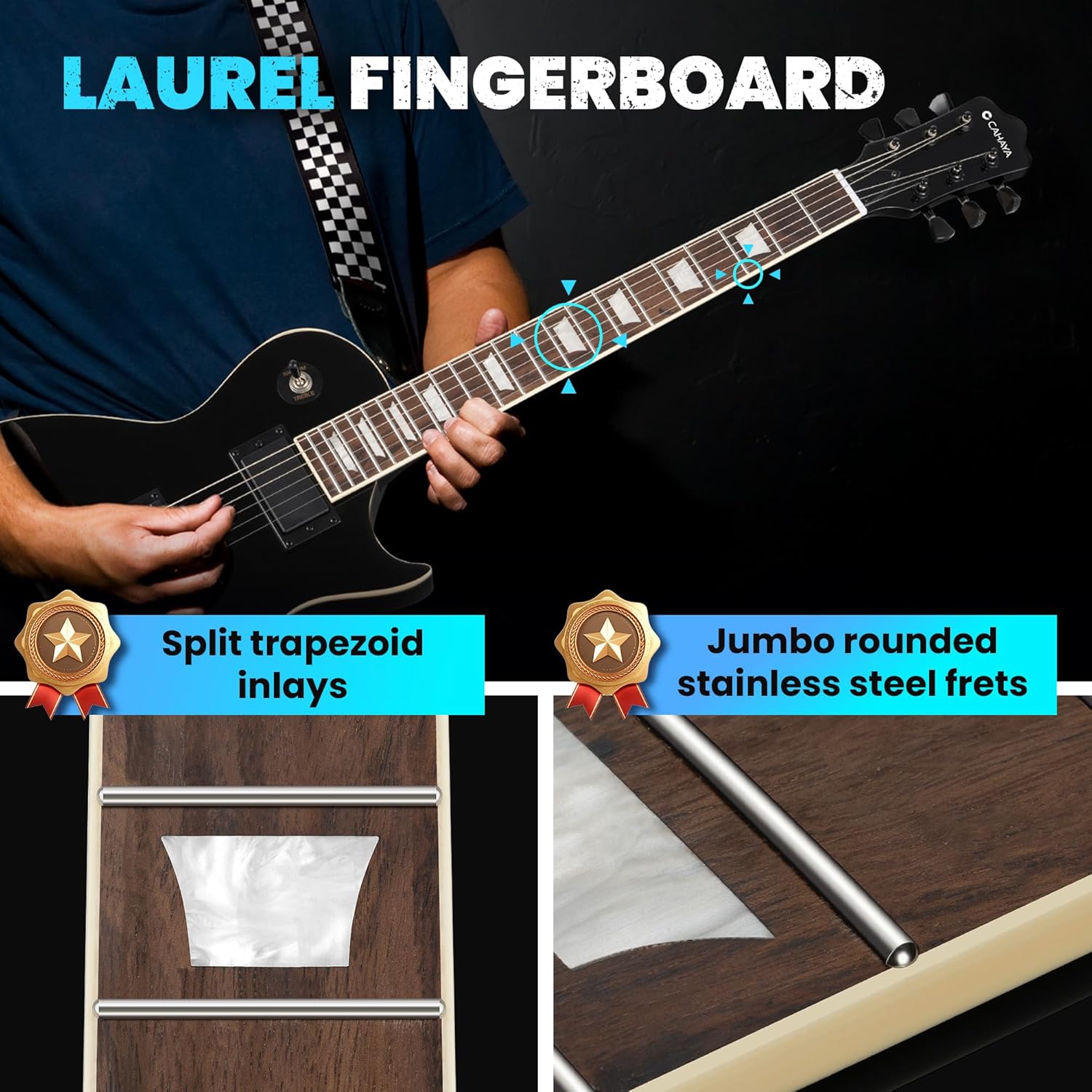 CAHAYA Electric Guitar Kit 39 In - Full Size LP Beginner Electric Sett with Solid Okoume Body 2 Humbucker Pickups, Maple Neck, Gig Bag, Strap, Cable for Adults Teen Black