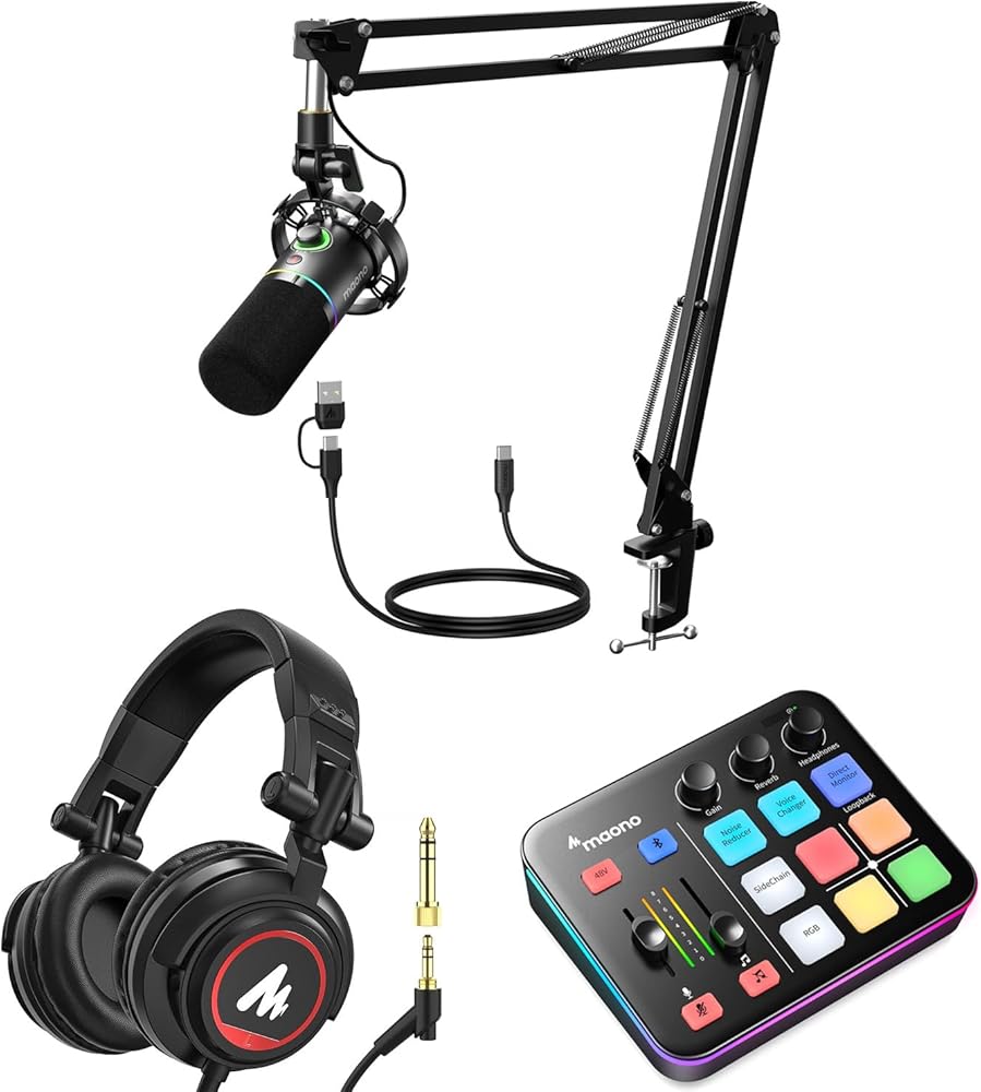 MAONO Dynamic Gaming Equipment: Gaming Mixer with Dynamic Mic and 3.5 mm Monitor Headphones for Gamer, Youtuber, Podcaster