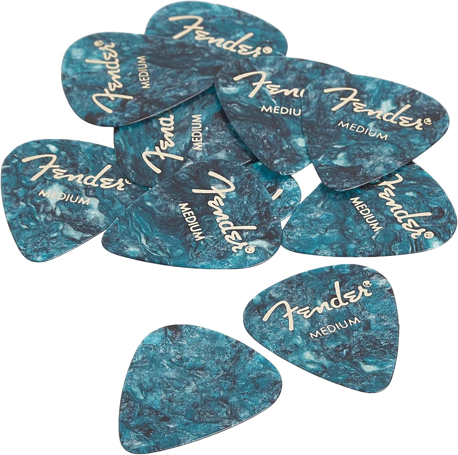Jasmine S35 Acoustic Guitar, Natural & Ocean Turquoise, Spruce Top, Nato Back & Sides, Chrome Tuning Machines, Pack of 12 Fender Premium Celluloid Guitar Picks, Medium, 351 Shape, Ocean Turquoise