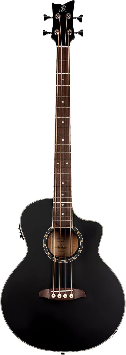 Ortega Guitars Deep Series 4 String Acoustic Bass Guitar, Right-handed, Black, (D7CE-SBK-4)