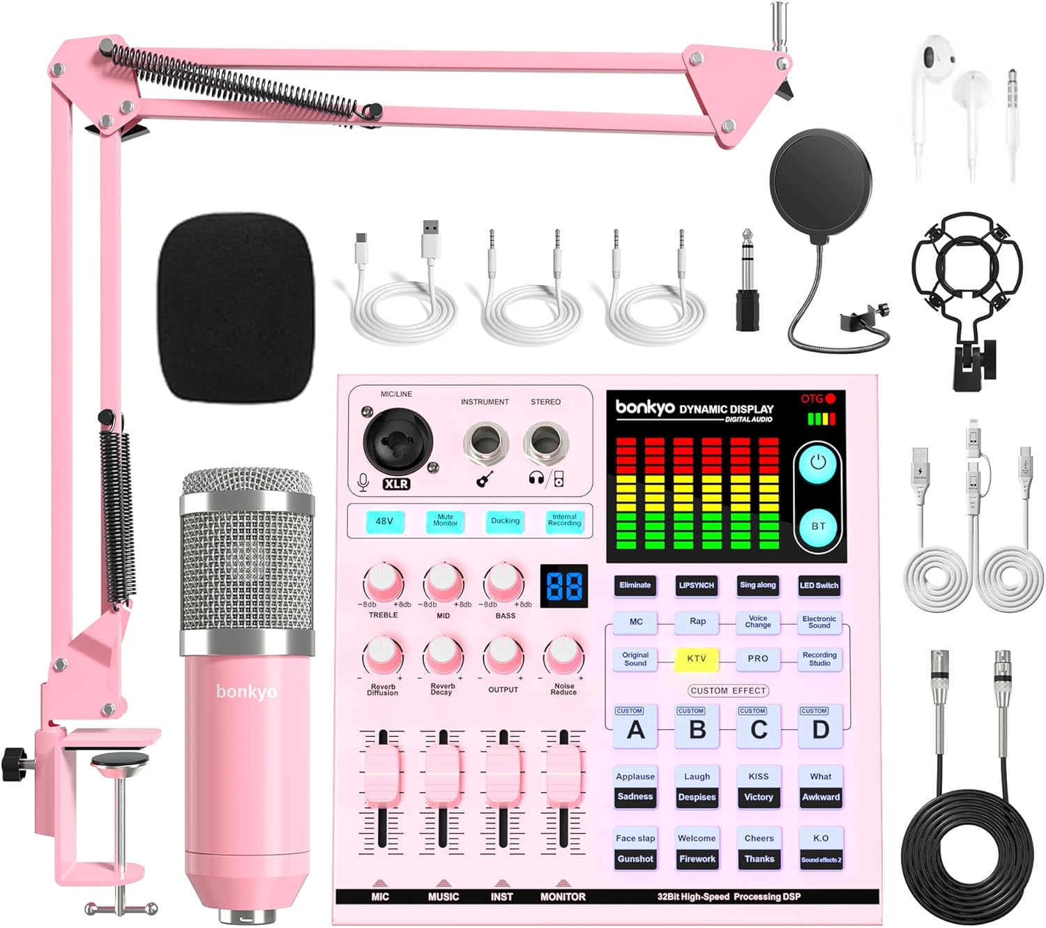 Podcast Equipment Bundle: SN800 Mixer with XLR Mic, Auto Ducking, 16-Level DeNoise, 4000mAh Battery, for Streaming, Singing, Recording, Compatible with PC/Phone/Bluetooth/Instruments